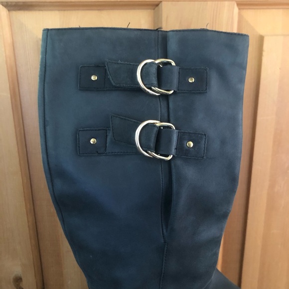 Seychelles Grey Leather Gold Buckle Riding Boots - Picture 2 of 8